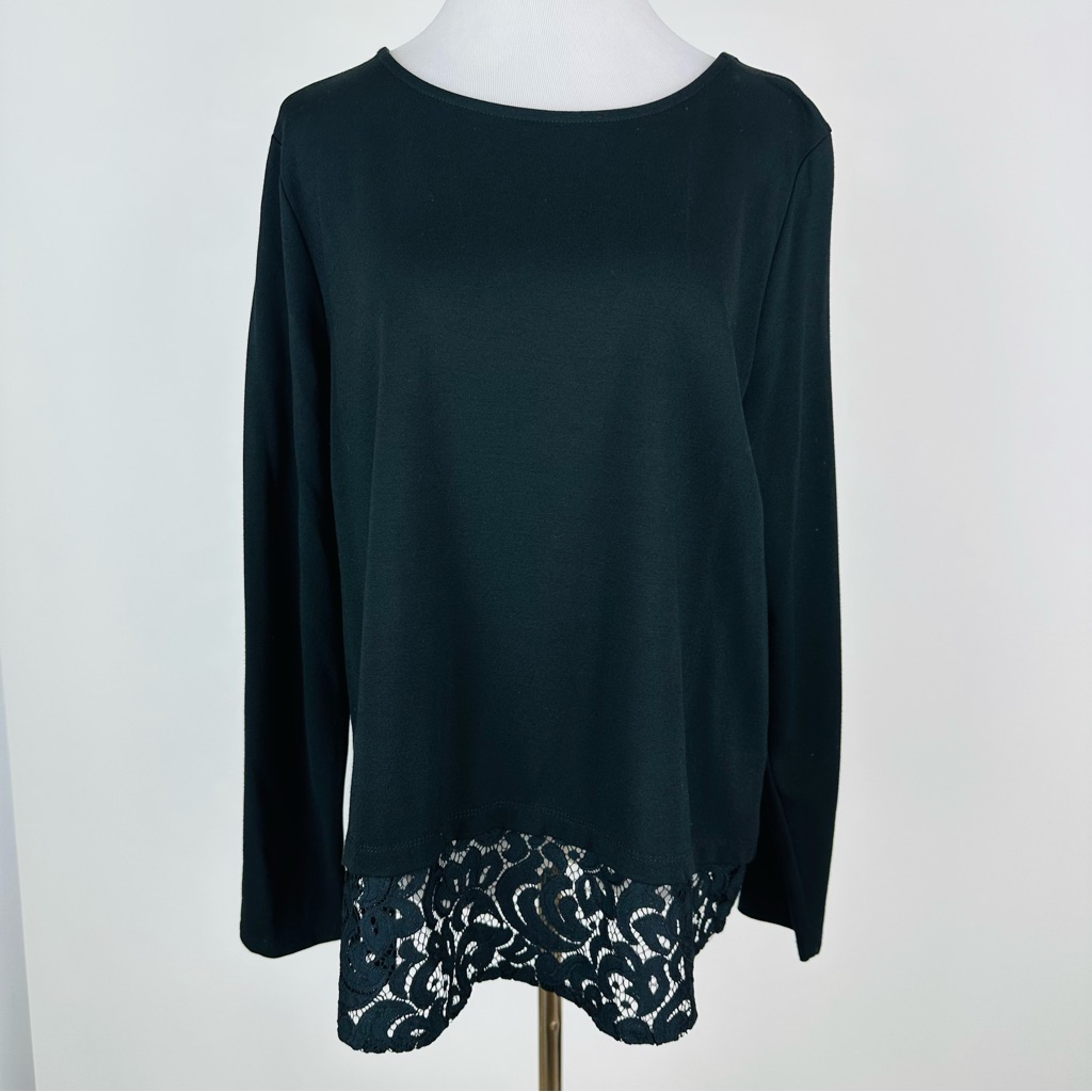 Chico’s Black Lace Trim Tee Size 2 Us Medium